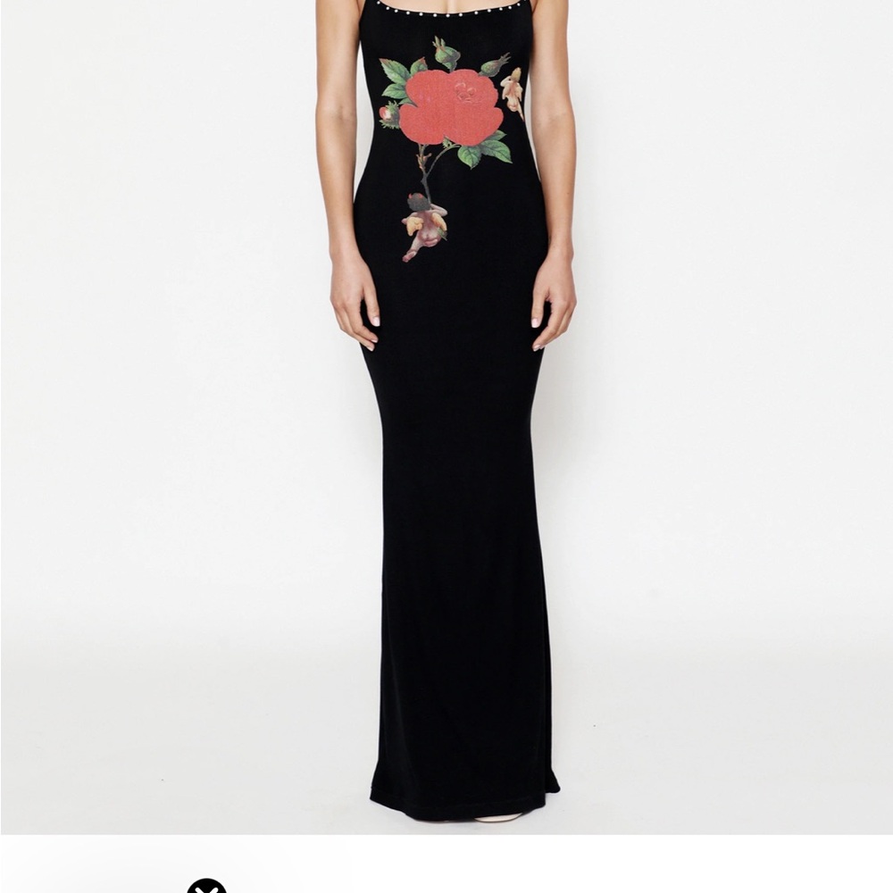 Boys Lie Black Maxi Dress with Red Floral Applique